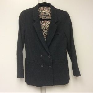 Black Blazer with Inner Leopard Print